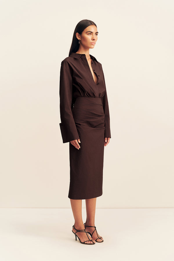 CAMPBELL SHIRT FITTED MIDI DRESS - RISTRETTO