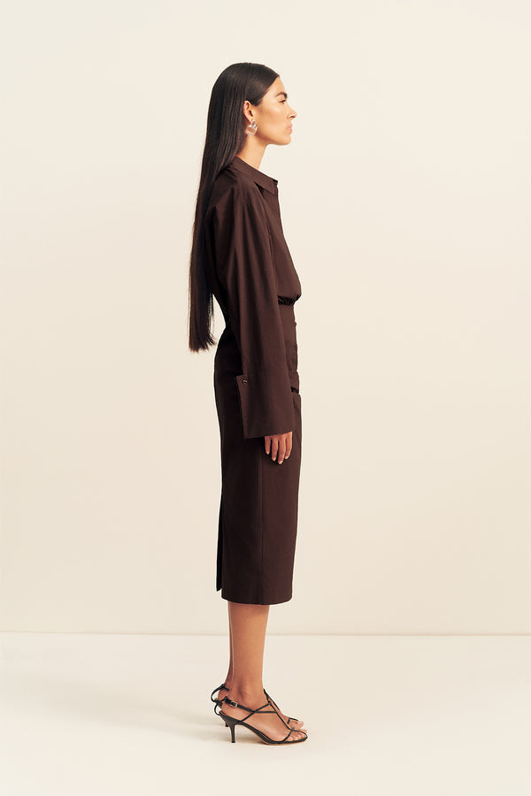 CAMPBELL SHIRT FITTED MIDI DRESS - RISTRETTO