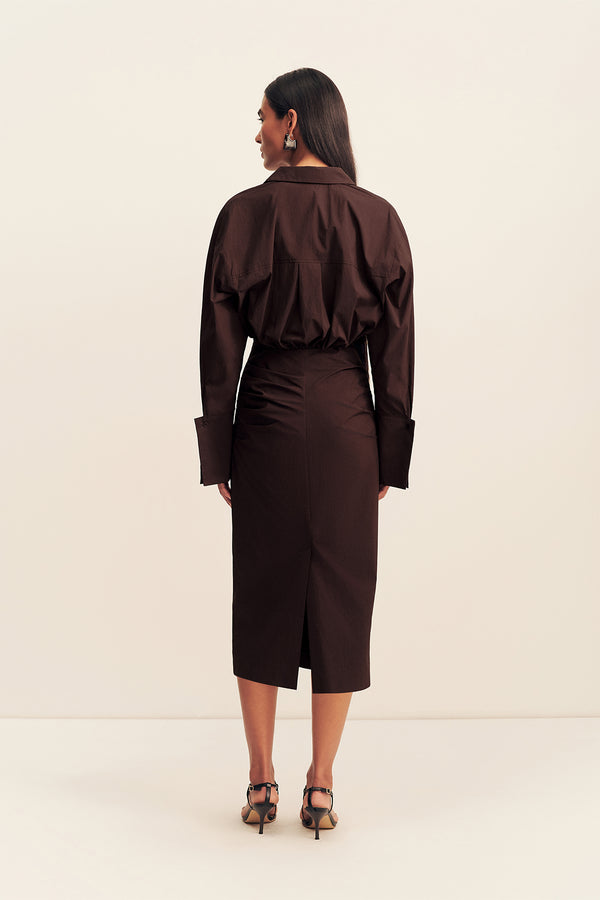 CAMPBELL SHIRT FITTED MIDI DRESS - RISTRETTO