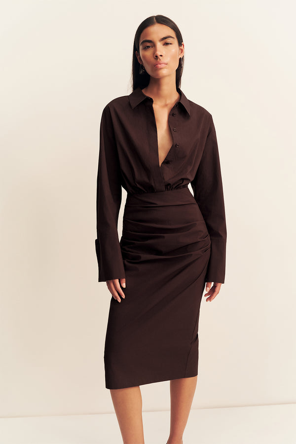 Campbell Shirt Fitted Midi Dress | Ristretto | Dresses | Shona Joy Campbell Shirt Fitted Midi Dress | Ristretto | Dresses | Shona Joy