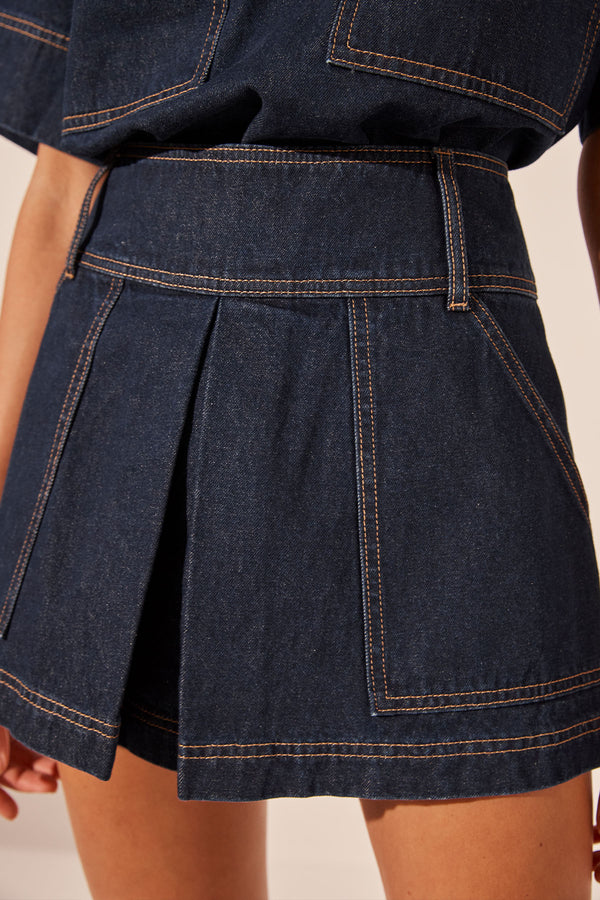 RITA PLEAT MINI SKIRT - DEEP INDIGO_D