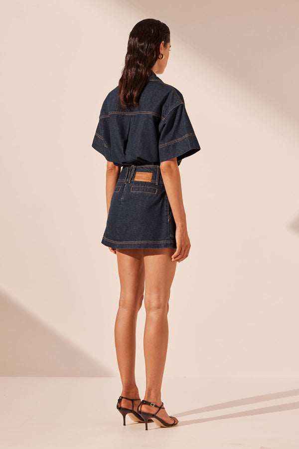RITA PLEAT MINI SKIRT - DEEP INDIGO_B