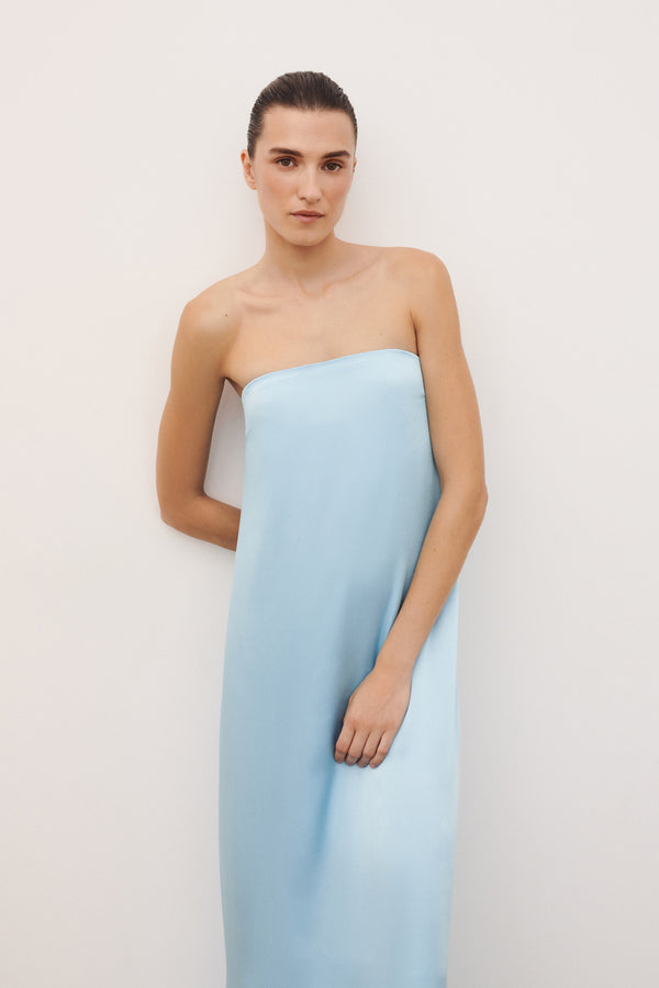 LA LUNE STRAPLESS COLUMN MAXI DRESS - ICEBERG BLUE