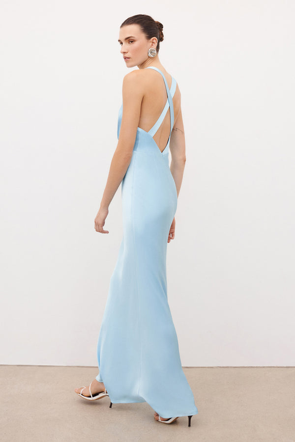 LA LUNE PLUNGED CROSS BACK MAXI DRESS - ICEBERG BLUE