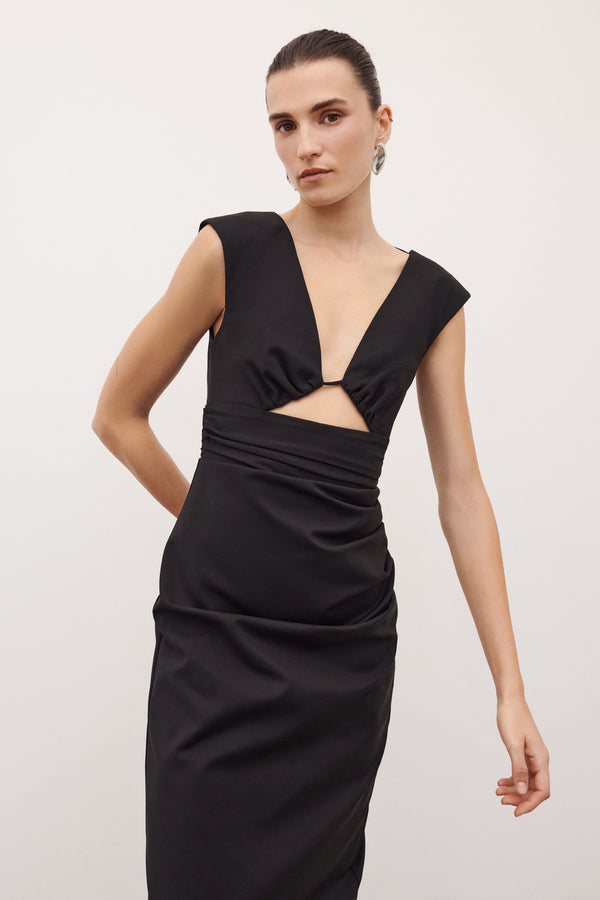 LANI PLUNGED CUT OUT MAXI DRESS - BLACK