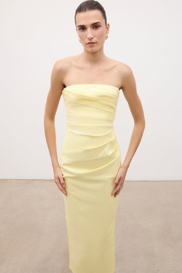 LANI STRAPLESS DRAPED MAXI DRESS - LEMONADE