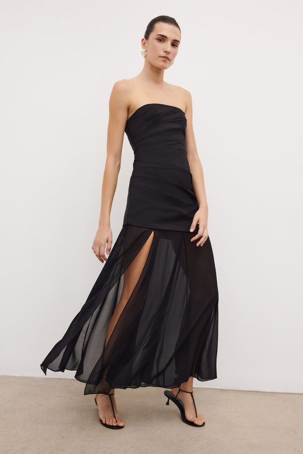 BLAINEY STRAPLESS DRAPED MAXI DRESS - BLACK