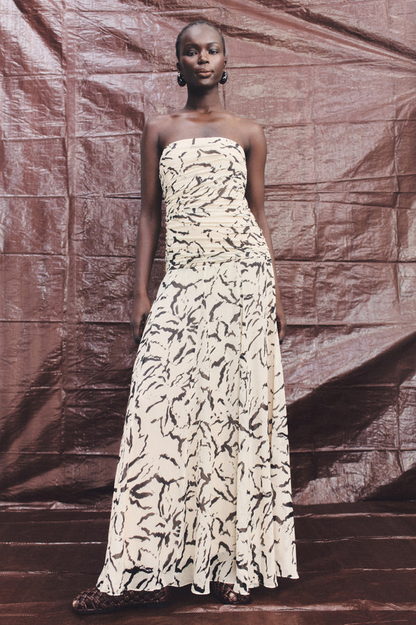 REA STRAPLESS PANELLED MAXI DRESS