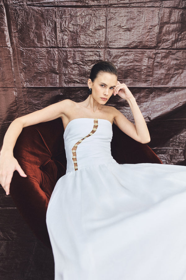 EFFIE STRAPLESS CUT OUT MAXI DRESS - IVORY