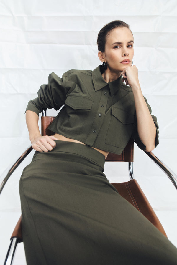 CAMPBELL PATCH POCKET CROP SHIRT - JUNGLE