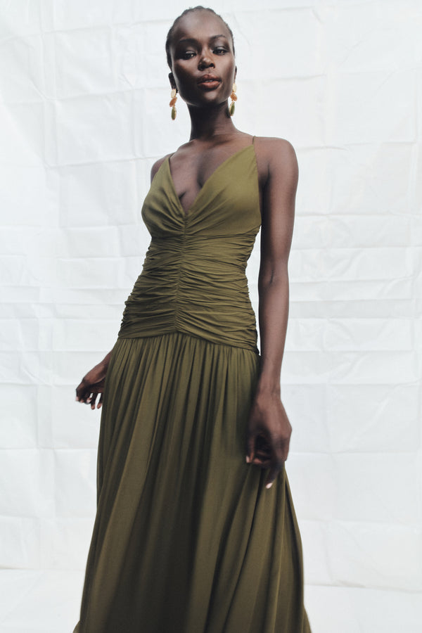 JUNO GATHERED BODICE MAXI DRESS - JUNGLE
