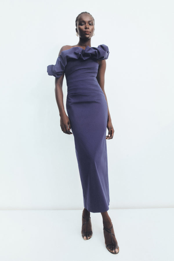 CAMPBELL RUFFLE DRAPED MAXI DRESS - MIDNIGHT