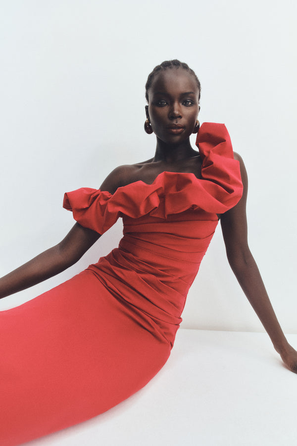 CAMPBELL RUFFLE DRAPED MAXI DRESS - GOJI