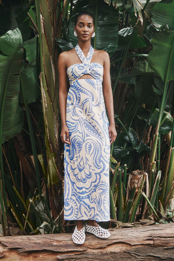 FRANCIS RUCHED HALTER MAXI DRESS