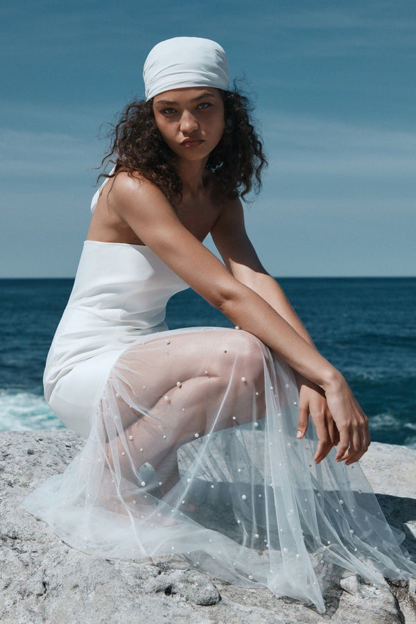 DEWDROP CONTRAST STRAPLESS MAXI DRESS