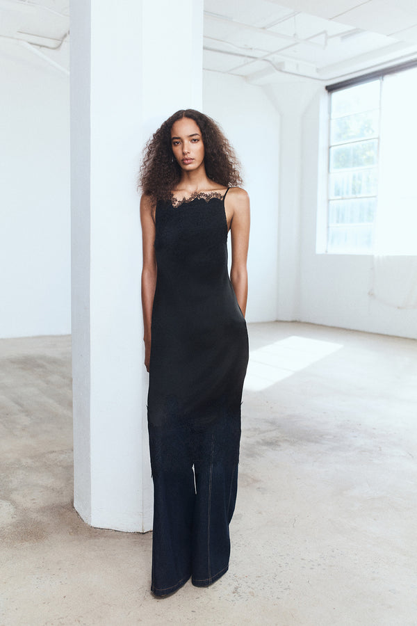 LUCIA LACE SLIP MIDI DRESS - BLACK