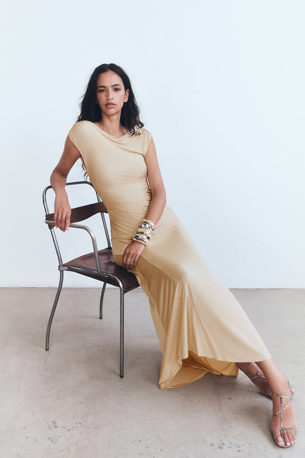MIRO SLINKY JERSEY MAXI DRESS - SAND