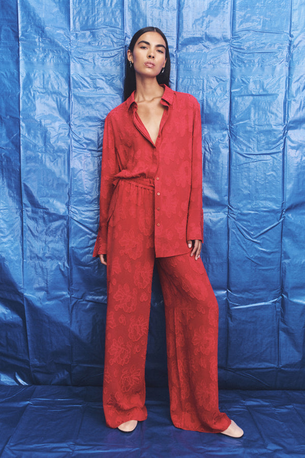 BOWERY SEMI SHEER DRAWSTRING PANT - CHERRY