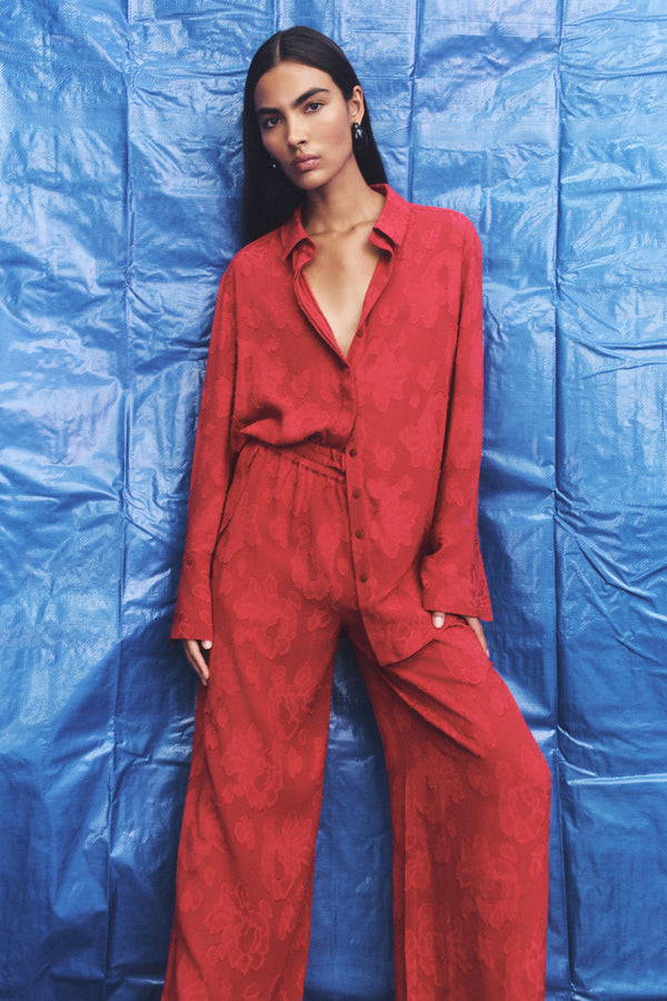 BOWERY SEMI SHEER SHIRT - CHERRY