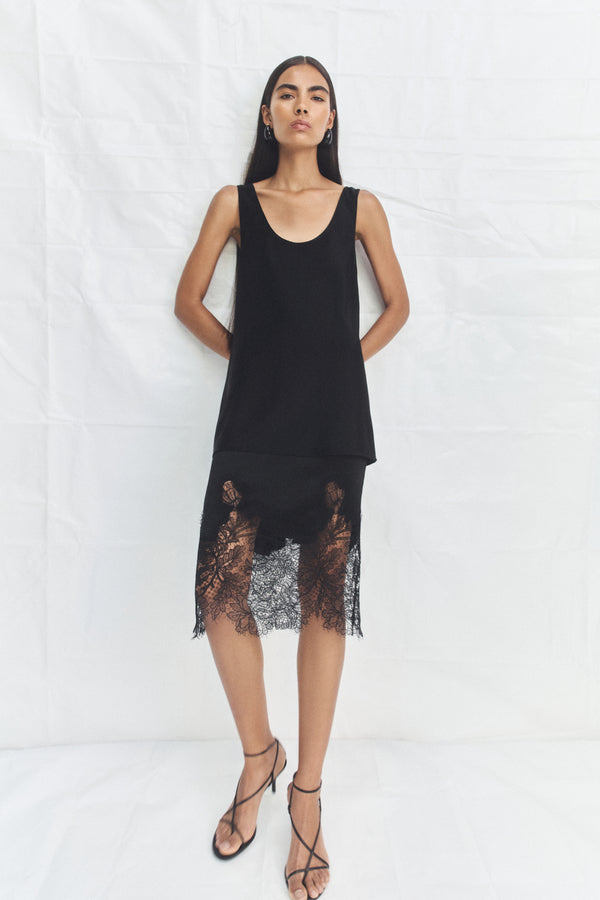 LUCIA LACE KNEE LENGTH SKIRT - BLACK