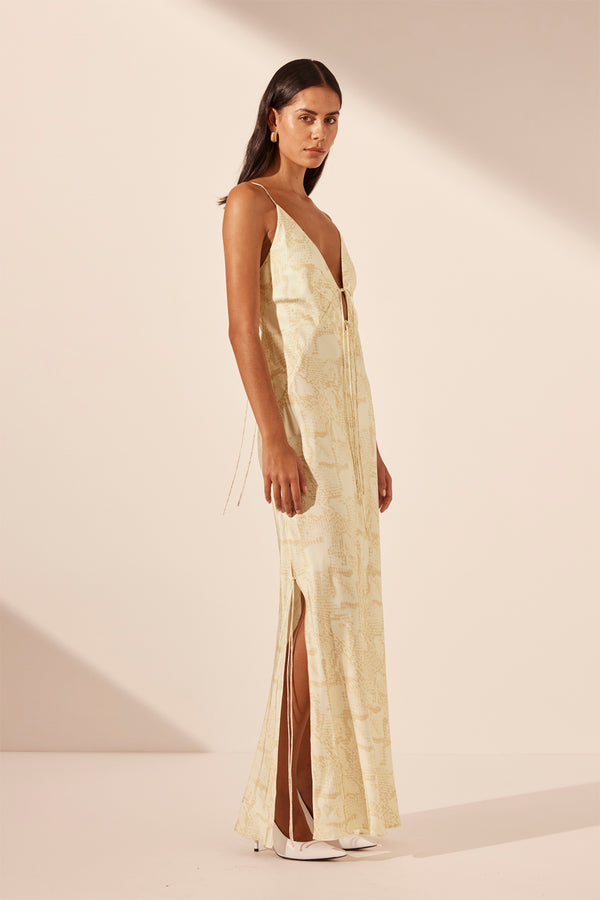 MEDINA PLUNGED SLIP TIE MAXI DRESS_A