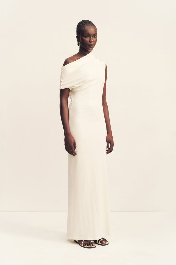 ABY JERSEY DRAPED MAXI DRESS - IVORY