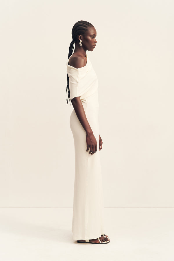 ABY JERSEY DRAPED MAXI DRESS - IVORY