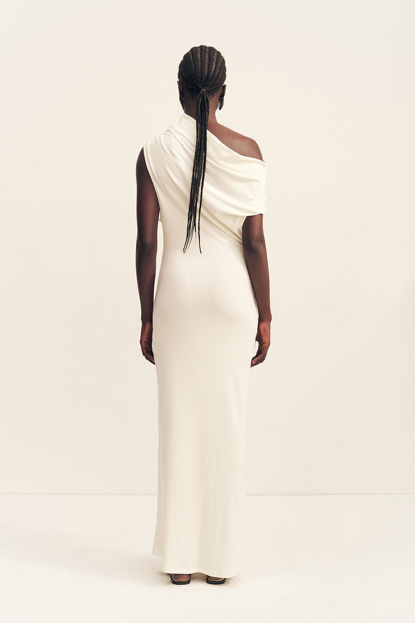 ABY JERSEY DRAPED MAXI DRESS - IVORY