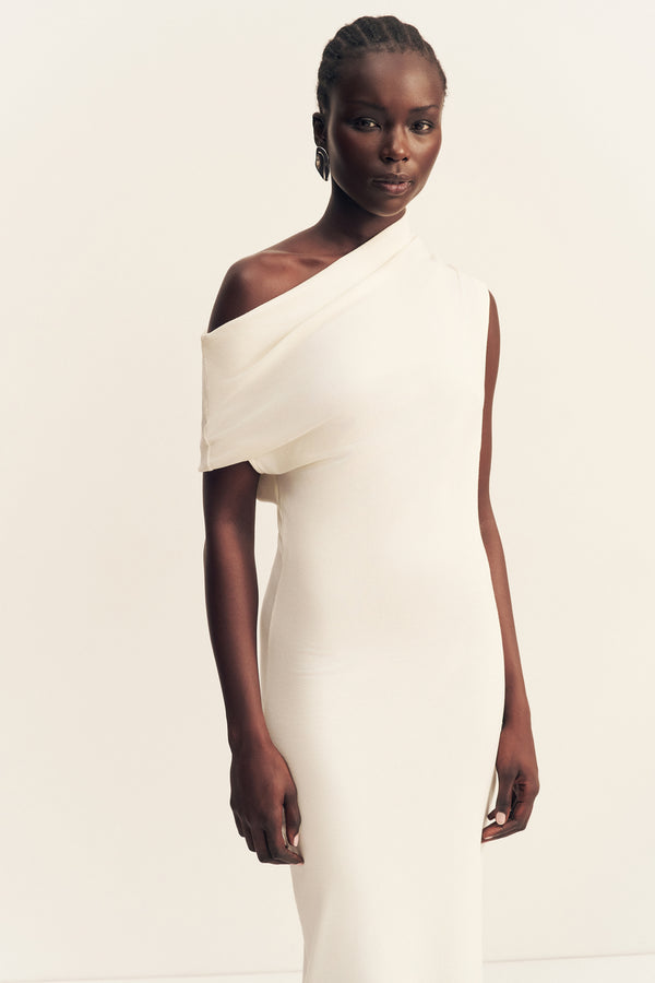ABY JERSEY DRAPED MAXI DRESS - IVORY