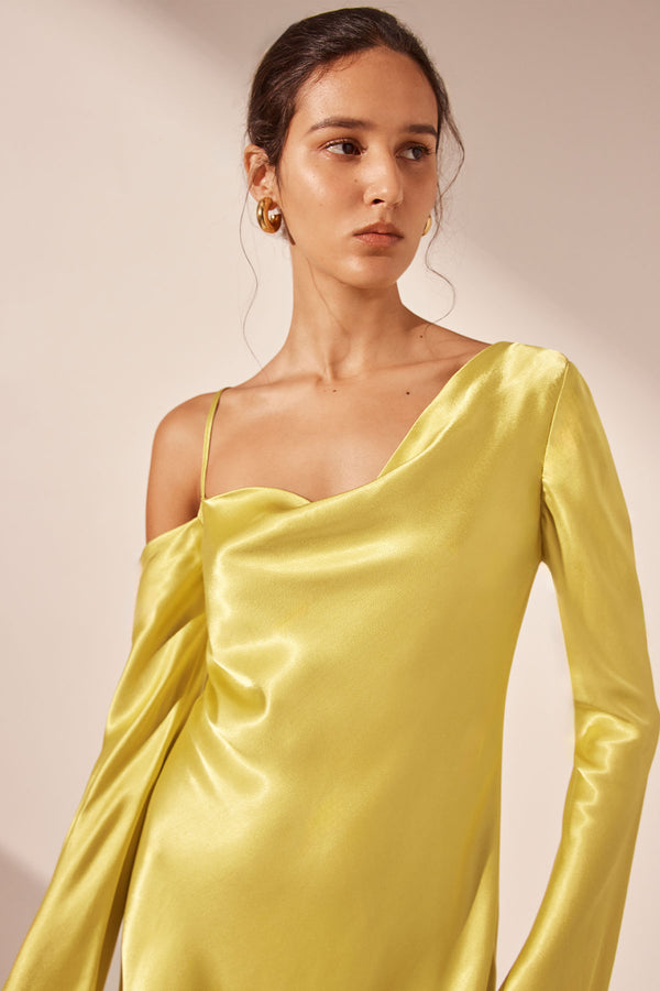 SOFIA ASYMMETRICAL LONG SLEEVE MINI DRESS - LIME_D
