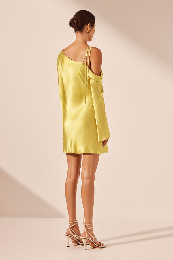 SOFIA ASYMMETRICAL LONG SLEEVE MINI DRESS - LIME_B