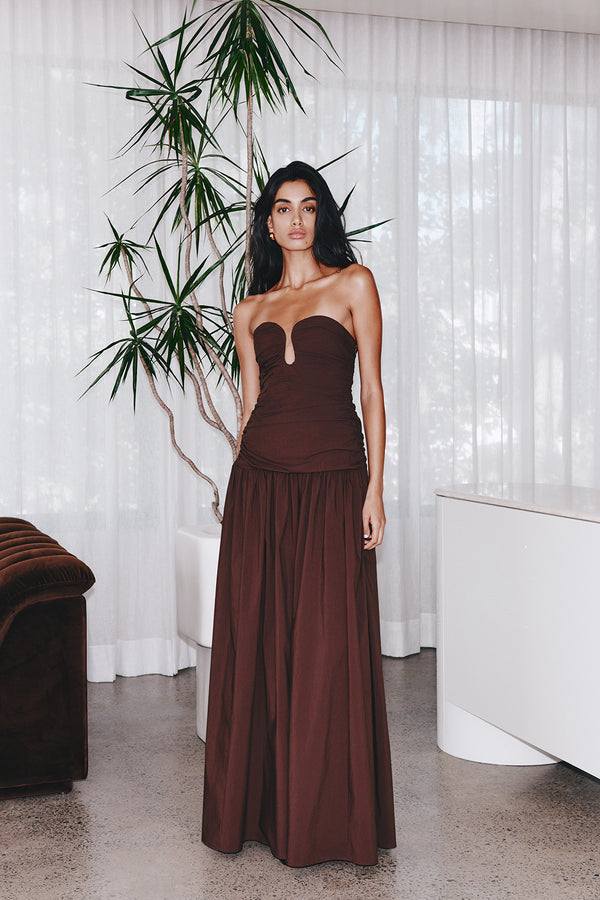 CAMPBELL FITTED DROP WAIST MAXI DRESS - RISTRETTO