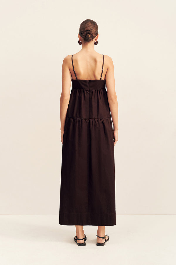 MAIORI ORGANIC COTTON TIERED MIDI DRESS - GANACHE