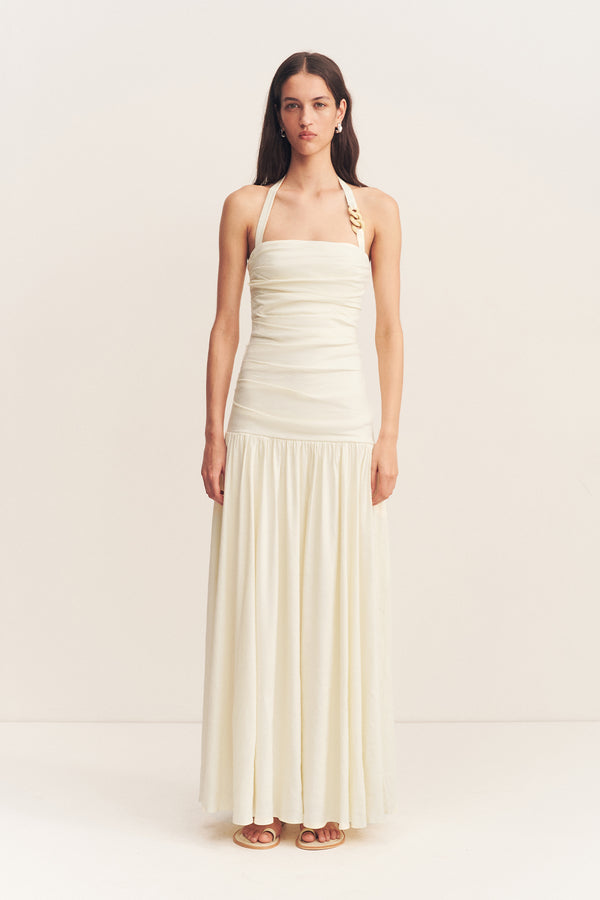 HADLEY DRAPED HALTER NECK MAXI DRESS - CHALK_F