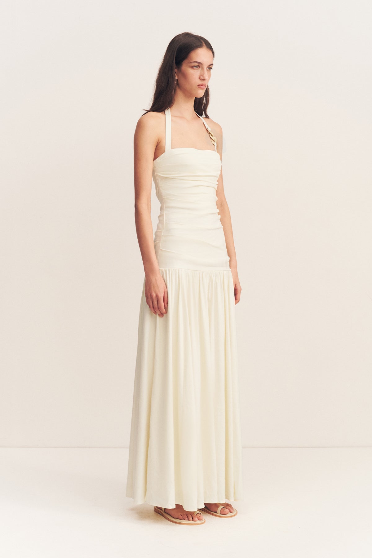 HADLEY DRAPED HALTER NECK MAXI DRESS - CHALK