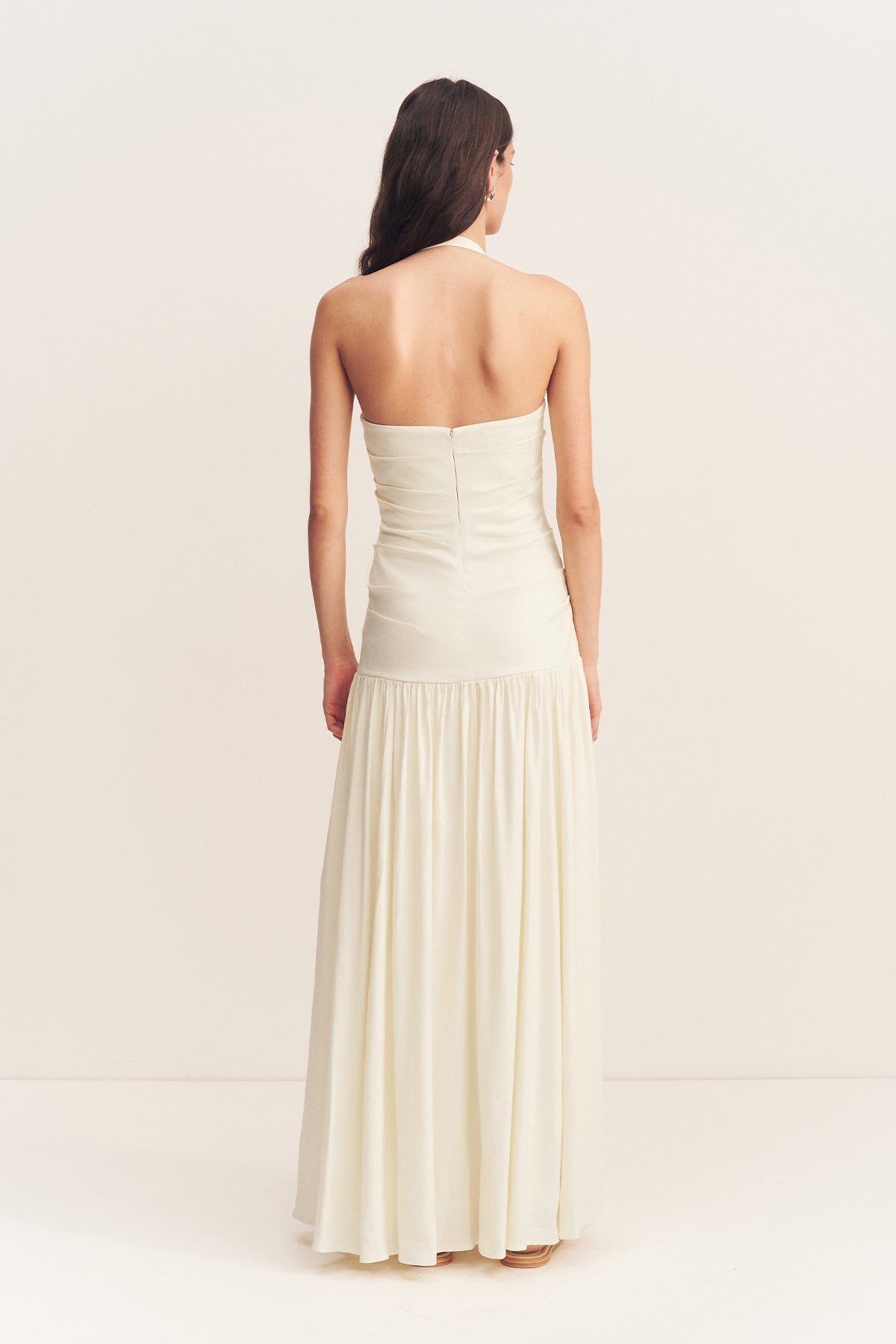 HADLEY DRAPED HALTER NECK MAXI DRESS - CHALK