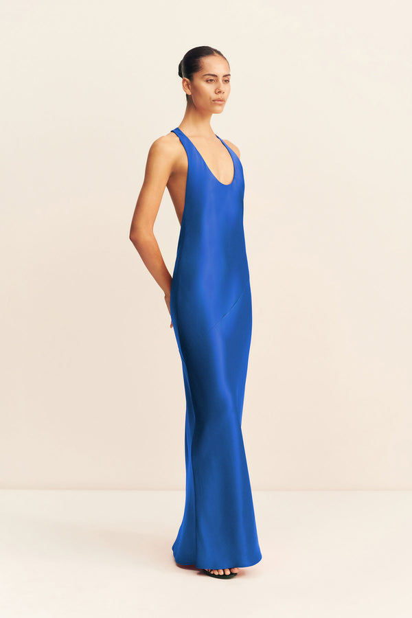 SAVANNA RACER BACK MAXI DRESS - COBALT