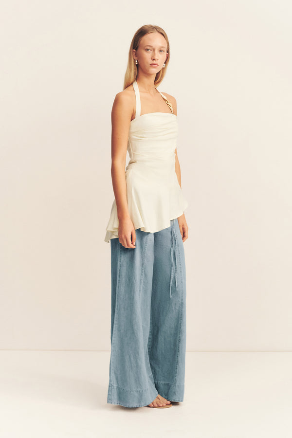 HADLEY DRAPED HALTER TOP - CHALK_A