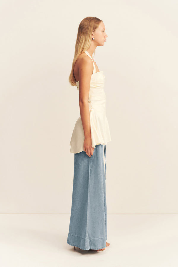 HADLEY DRAPED HALTER TOP - CHALK_S