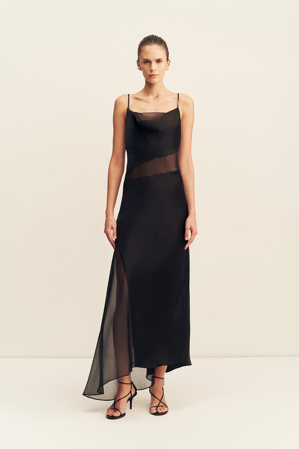 IZA SILK CONTRAST MAXI DRESS - BLACK_F
