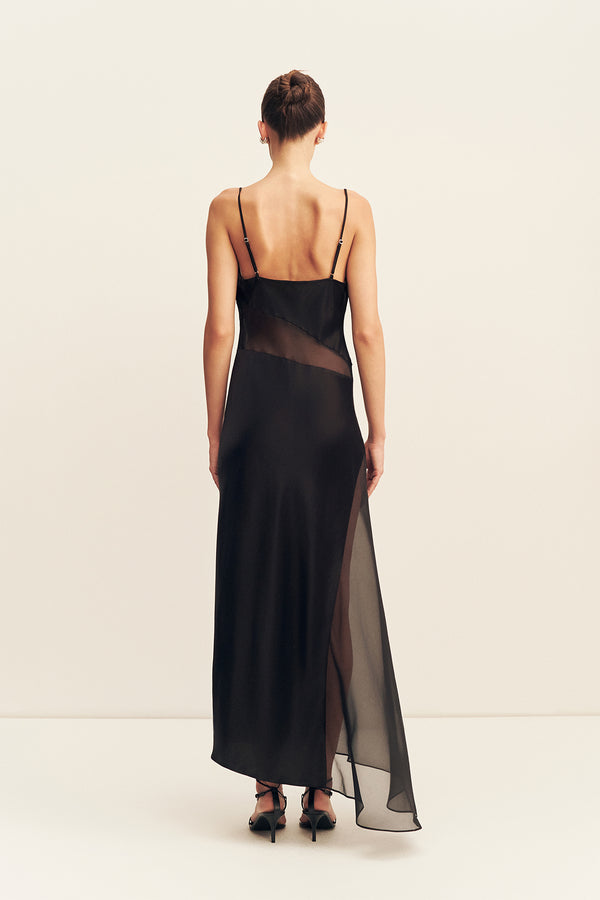 IZA SILK CONTRAST MAXI DRESS - BLACK