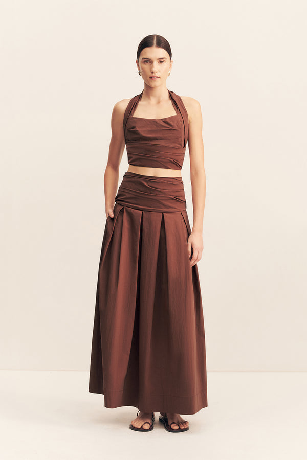 CAMPBELL PLEATED MAXI SKIRT - ESPRESSO_F