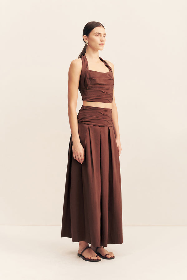 CAMPBELL PLEATED MAXI SKIRT - ESPRESSO