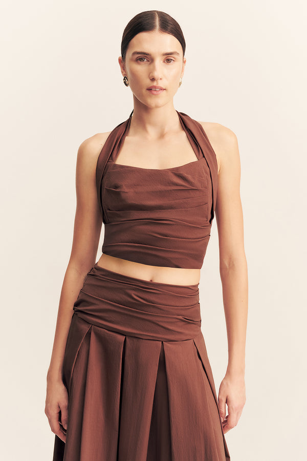 CAMPBELL HALTER NECK TOP - ESPRESSO