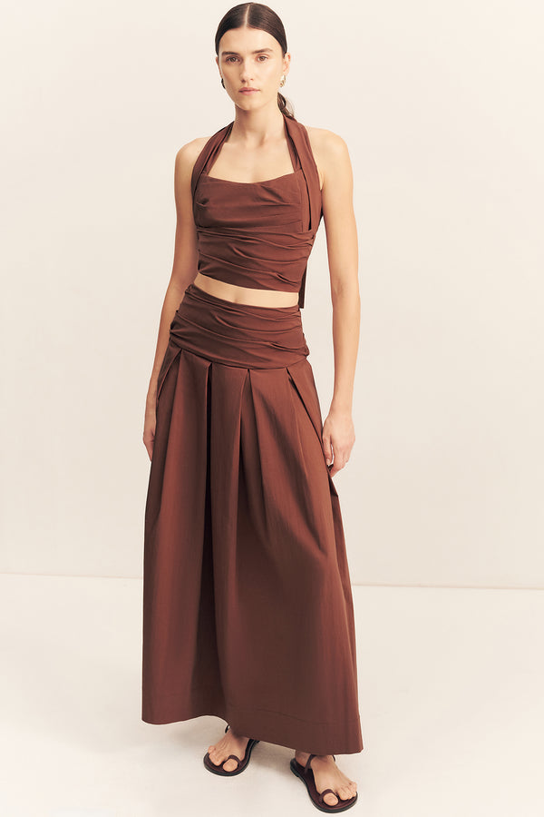 CAMPBELL PLEATED MAXI SKIRT - ESPRESSO