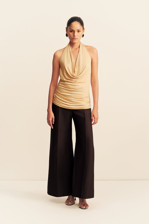 MIRO SLINKY JERSEY COWL TOP - SAND_F