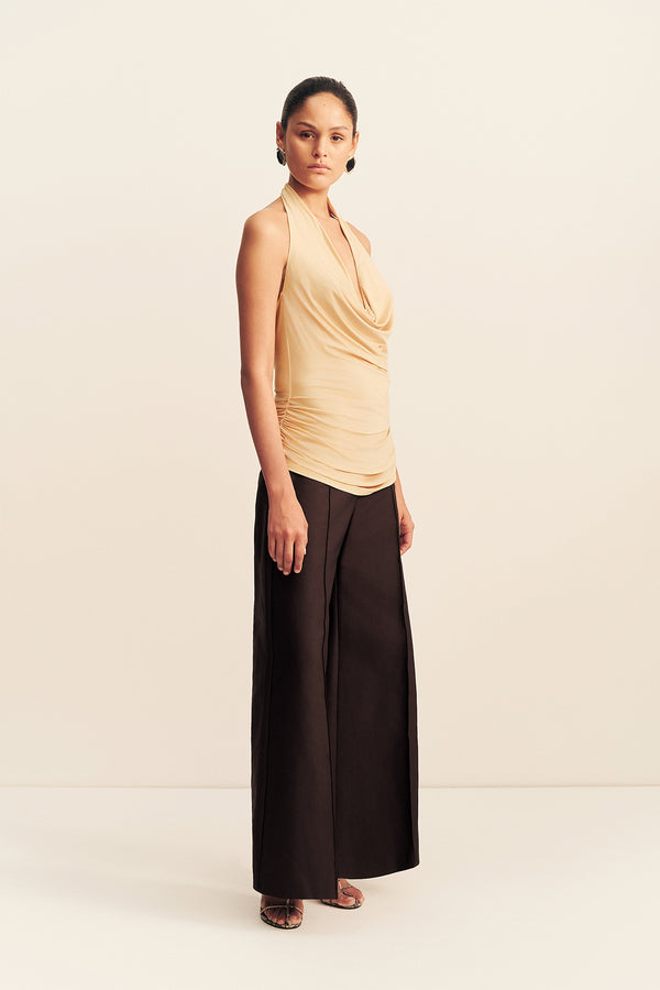 MIRO SLINK JERSEY COWL TOP - SAND