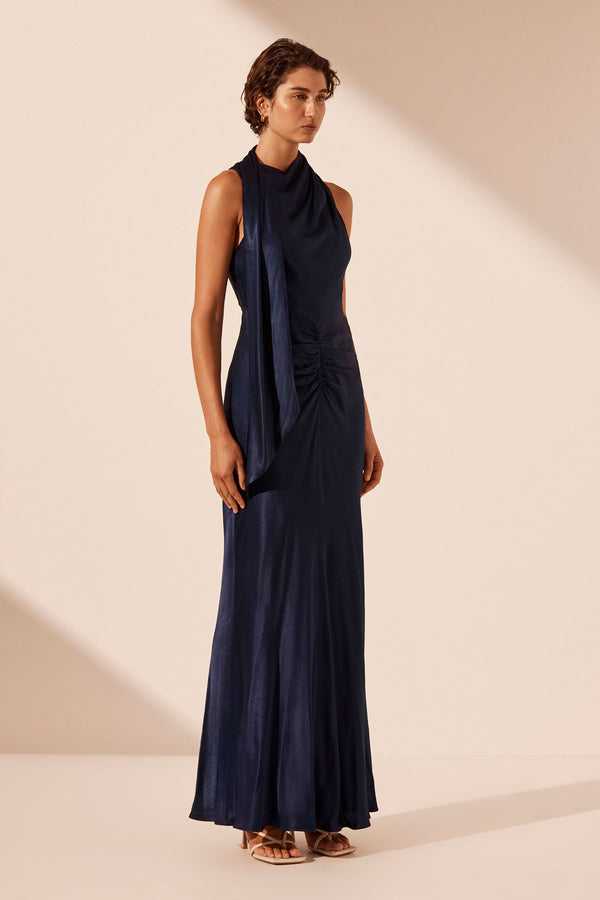 LINO SCARF NECK MAXI DRESS - DEEP MIDNIGHT_A