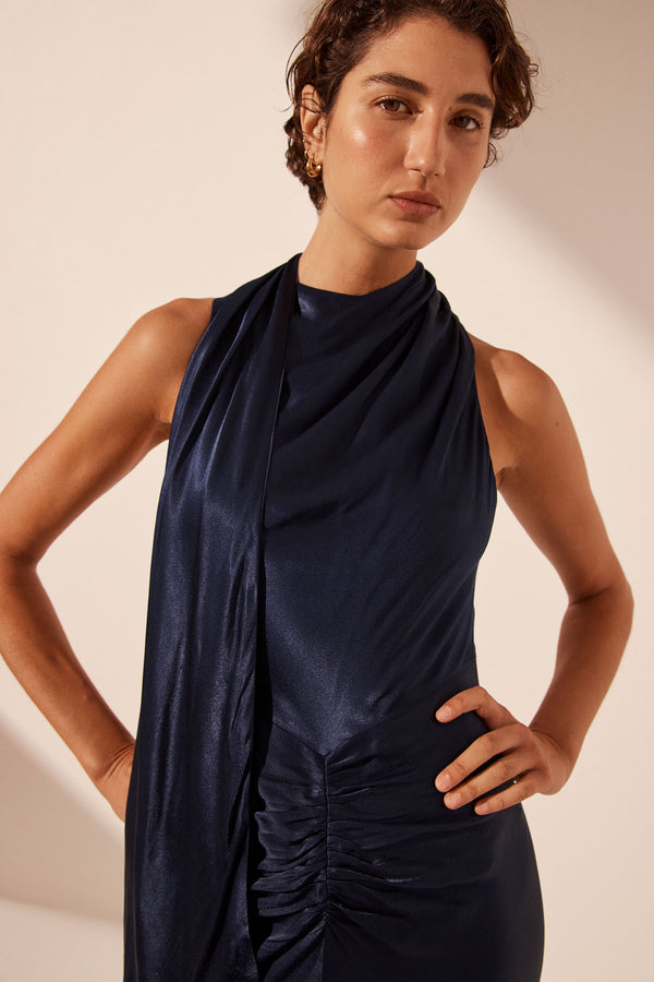 LINO SCARF NECK MAXI DRESS - DEEP MIDNIGHT_D