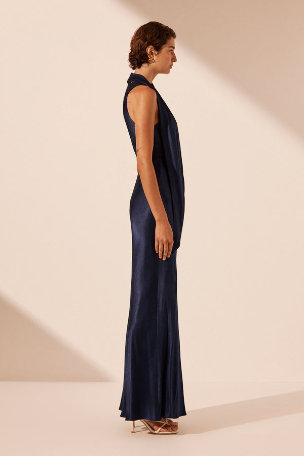 LINO SCARF NECK MAXI DRESS - DEEP MIDNIGHT_S